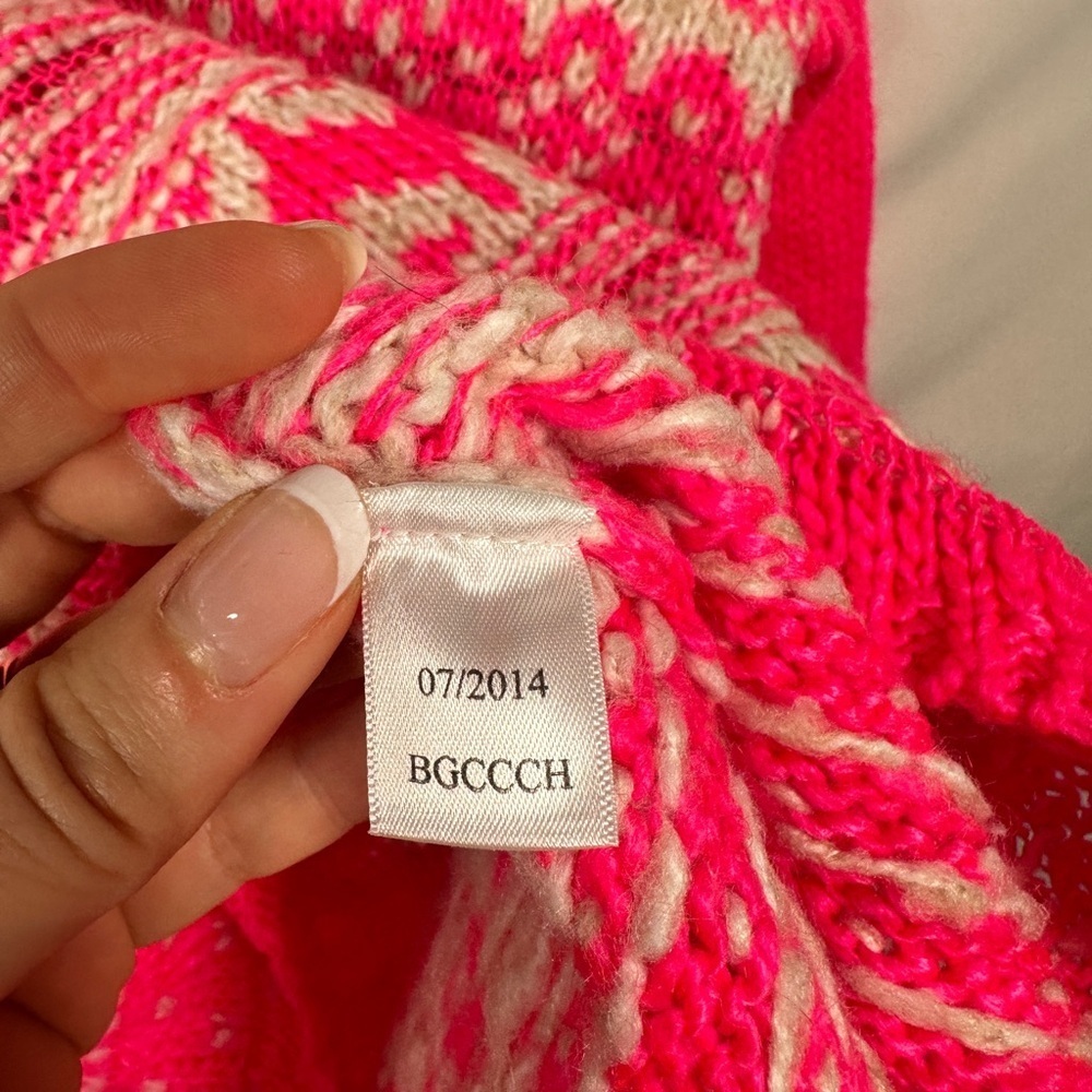 Aeropostale Barbiecore Pink Fair Isle Knit V-Neck Sweater M Lightweight Y2K - Picture 7 of 8